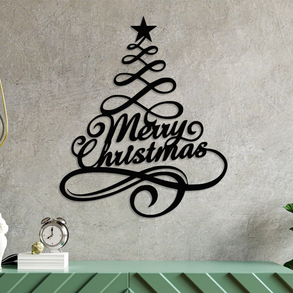 pine tree merry christmas wall art