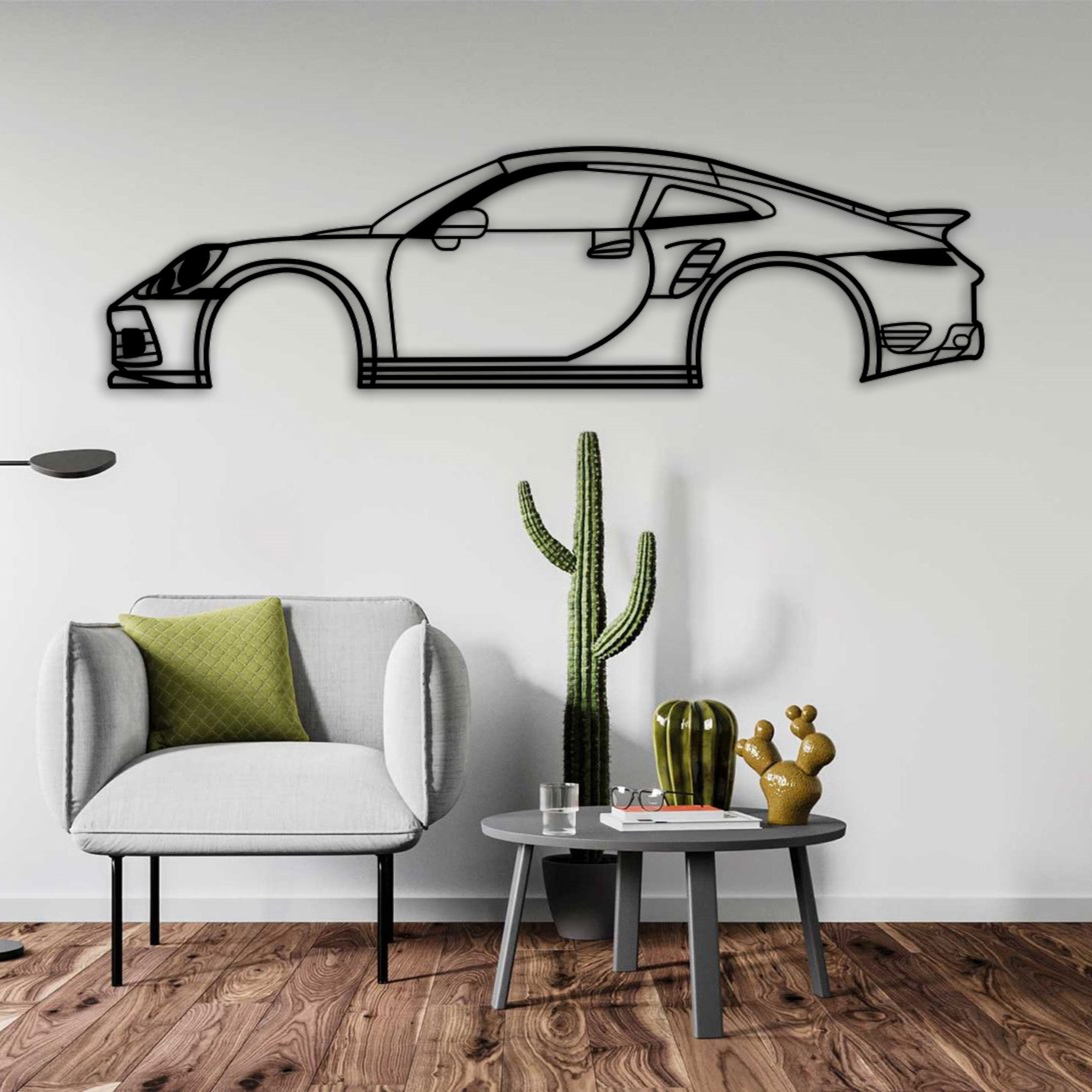 porsche 911 992 turbo s car silhouette with cactus