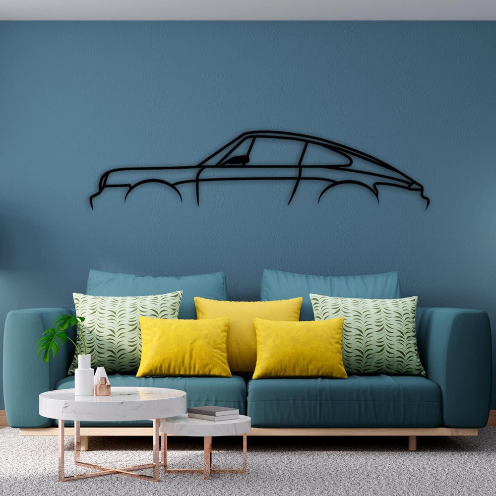 porsche 930 sports car silhouette blue sofa