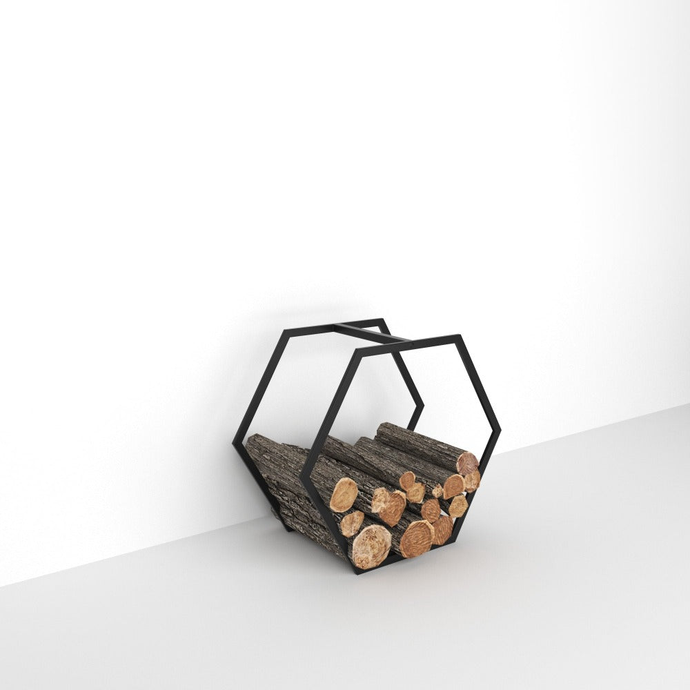 portable hexagonal shaped firewood rack black