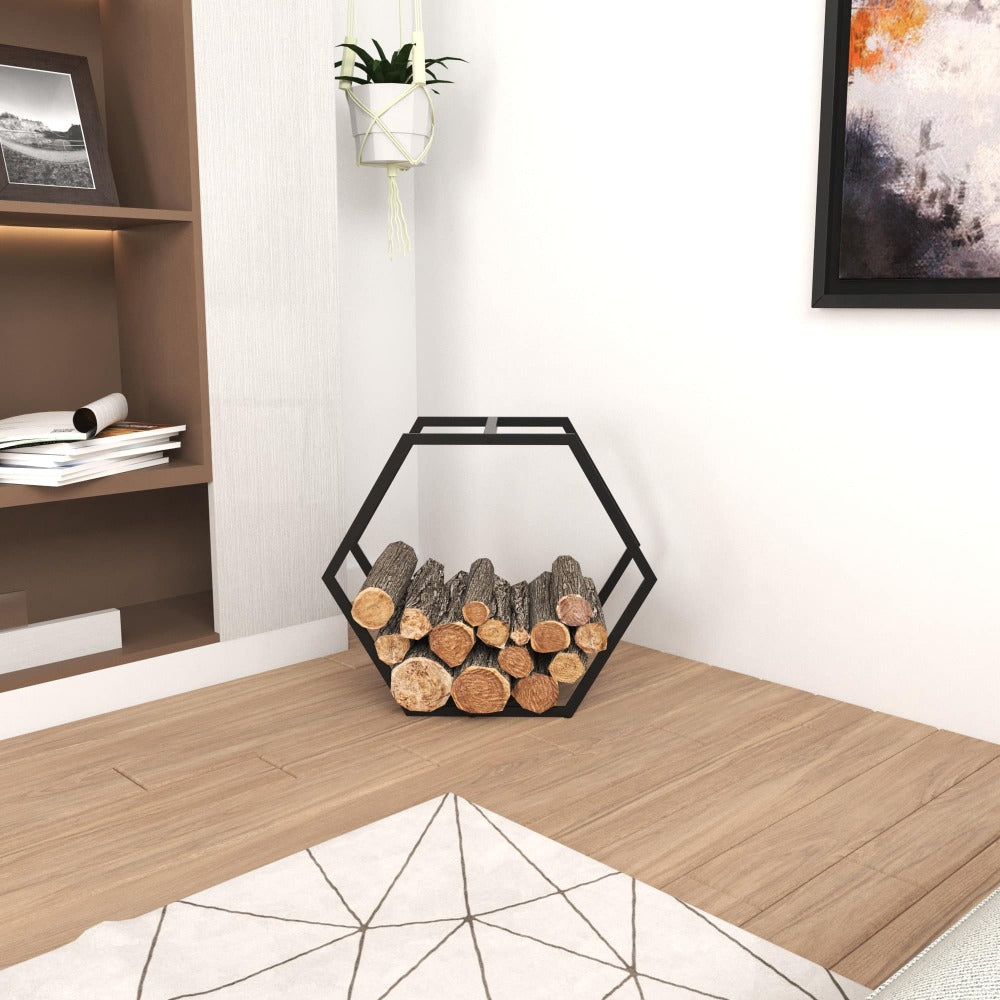 portable hexagonal shaped firewood rack decor