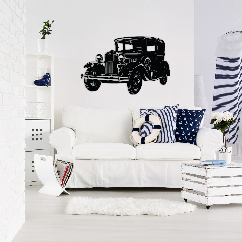 retro car silhouette with white wall