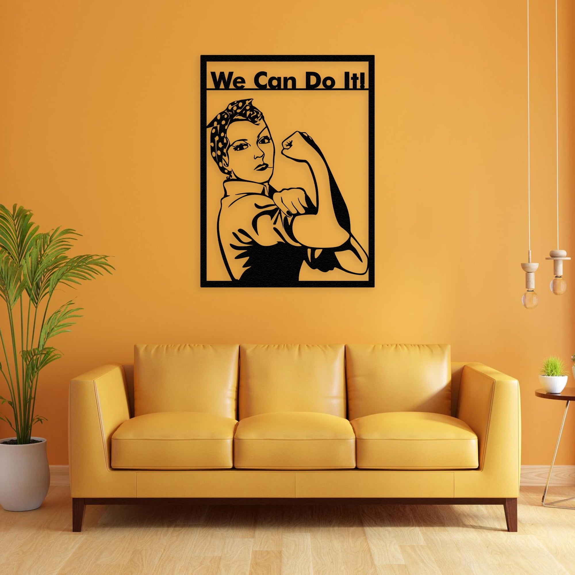 rosie the riveter metal wall art yellow wall