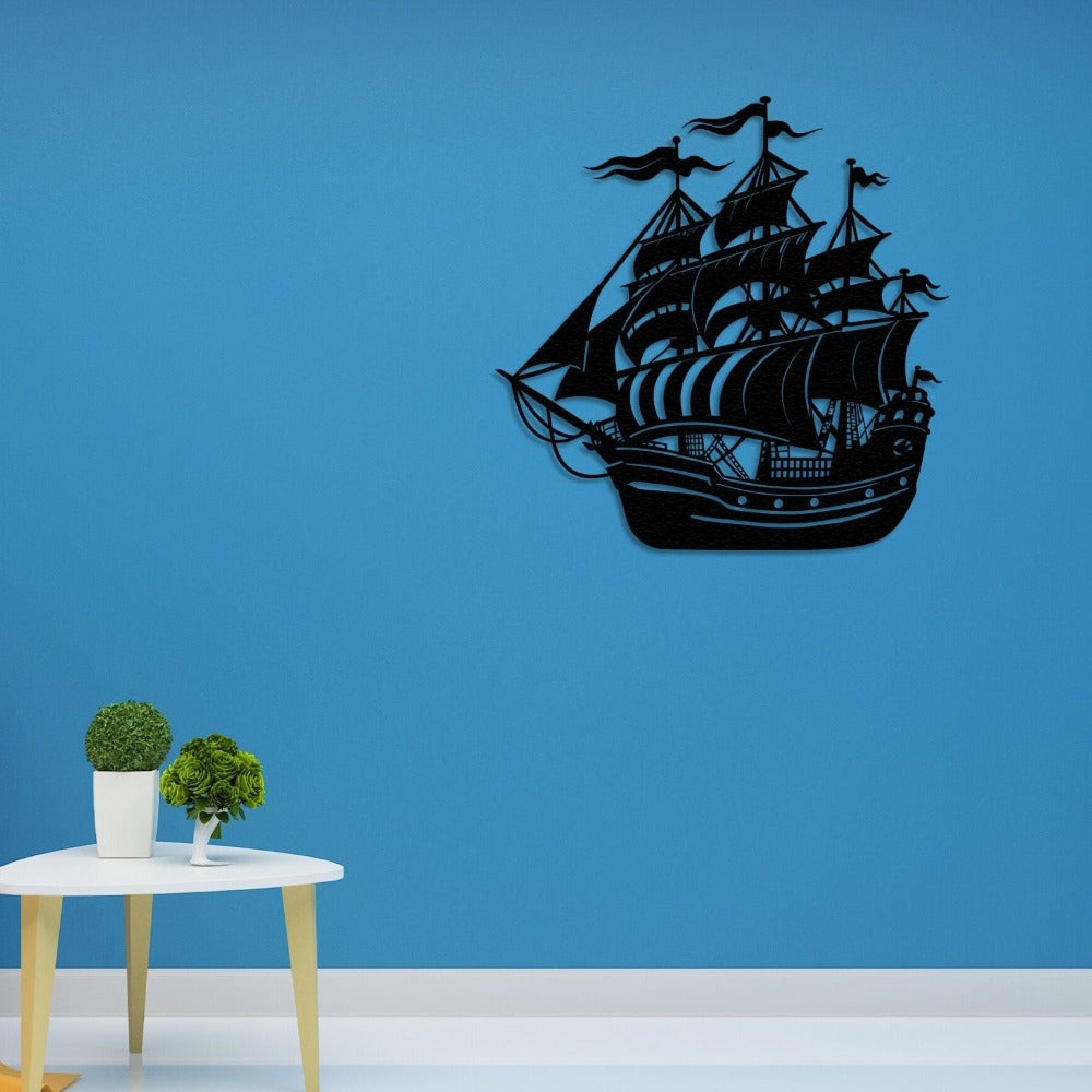 Pirate ship wall decoration with an aged look.