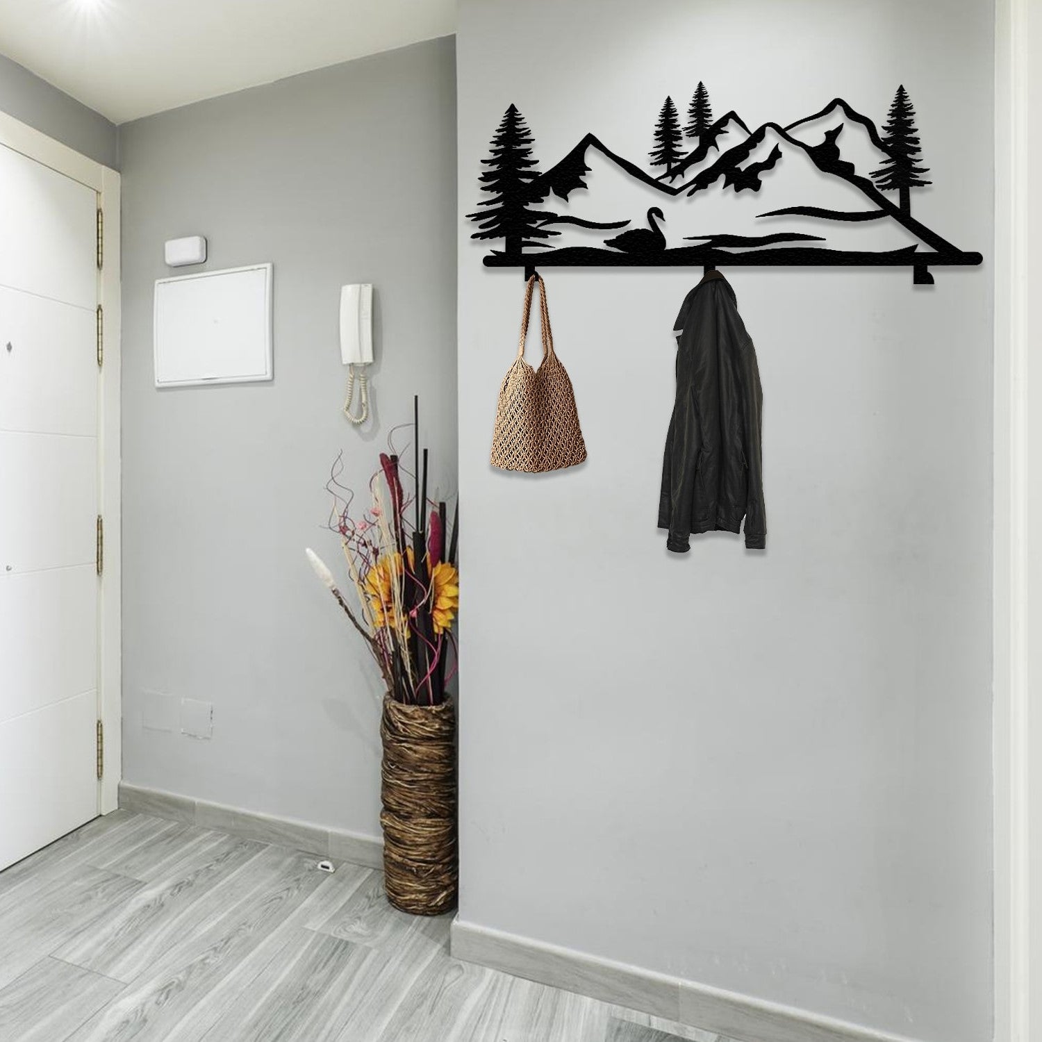 swan and forest hanging rack entryway organizer