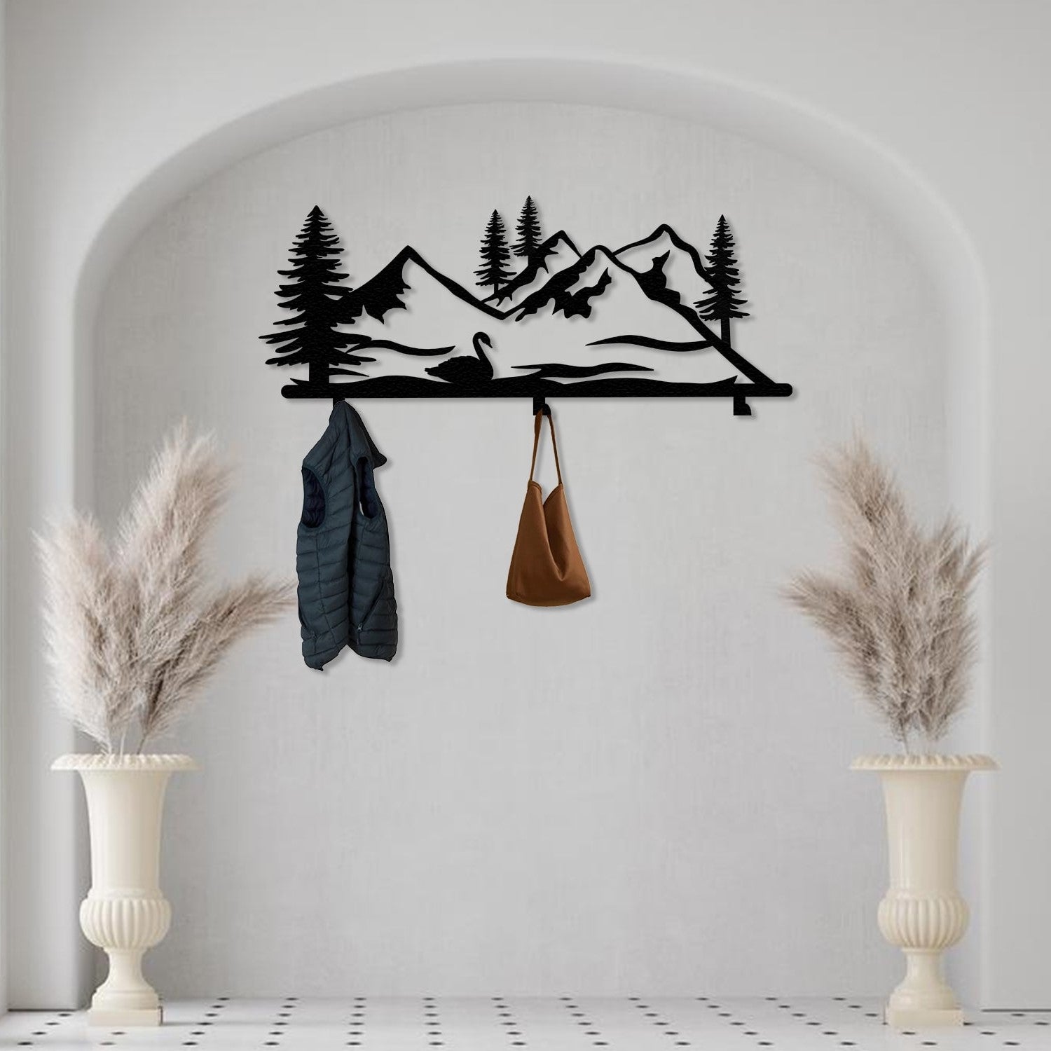 swan and forest hanging rack livingroom