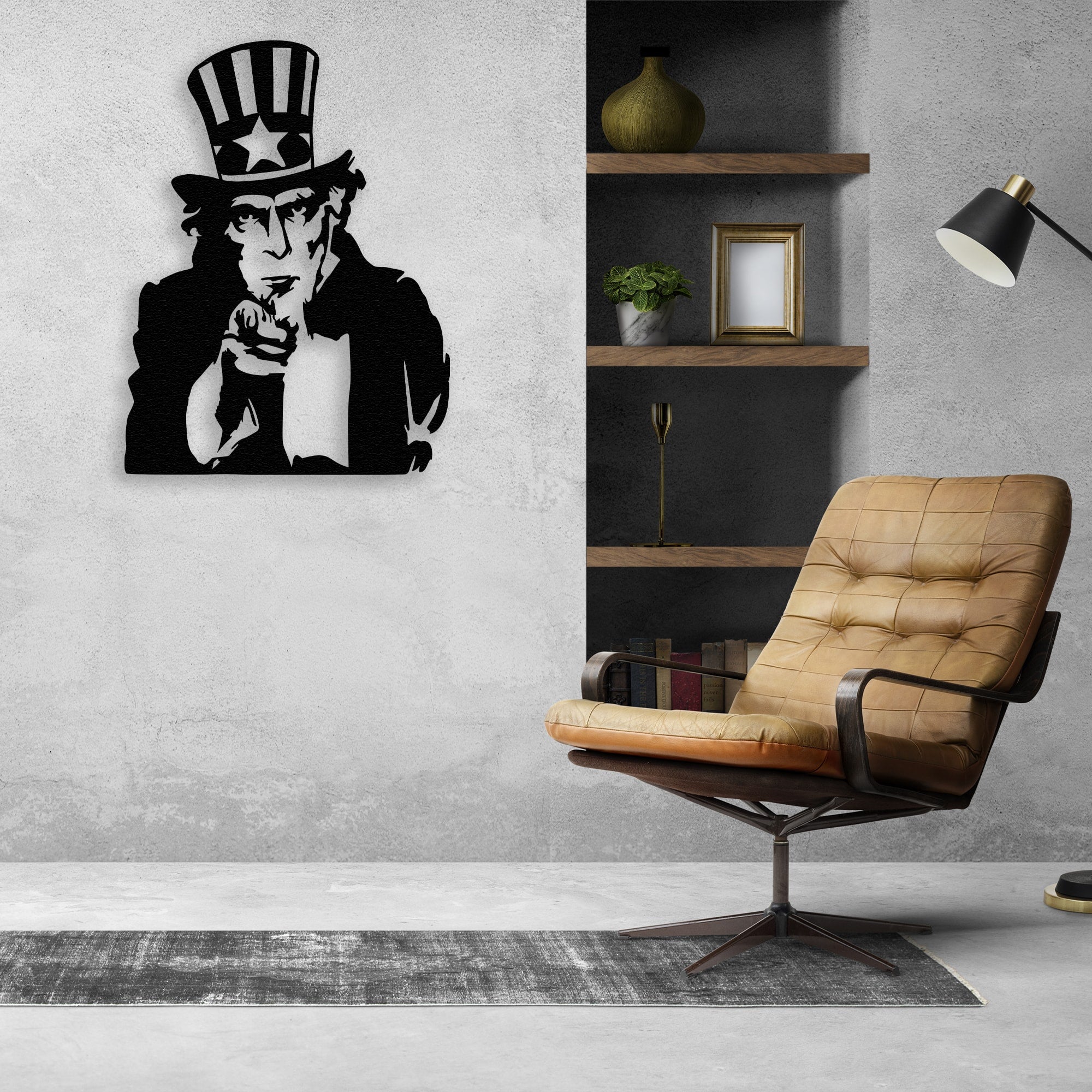 uncle sam metal wall art with chair