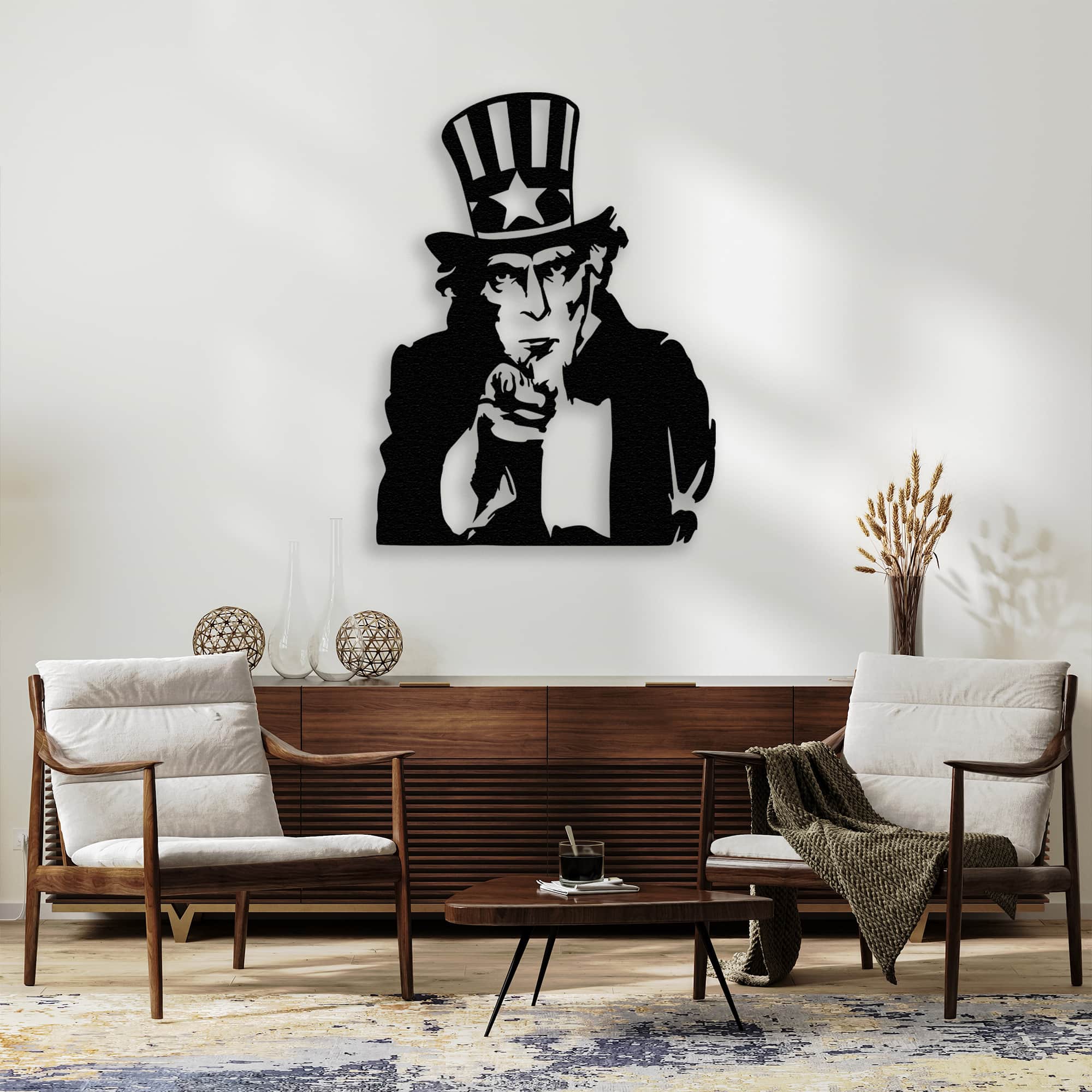 uncle sam metal wall art with table