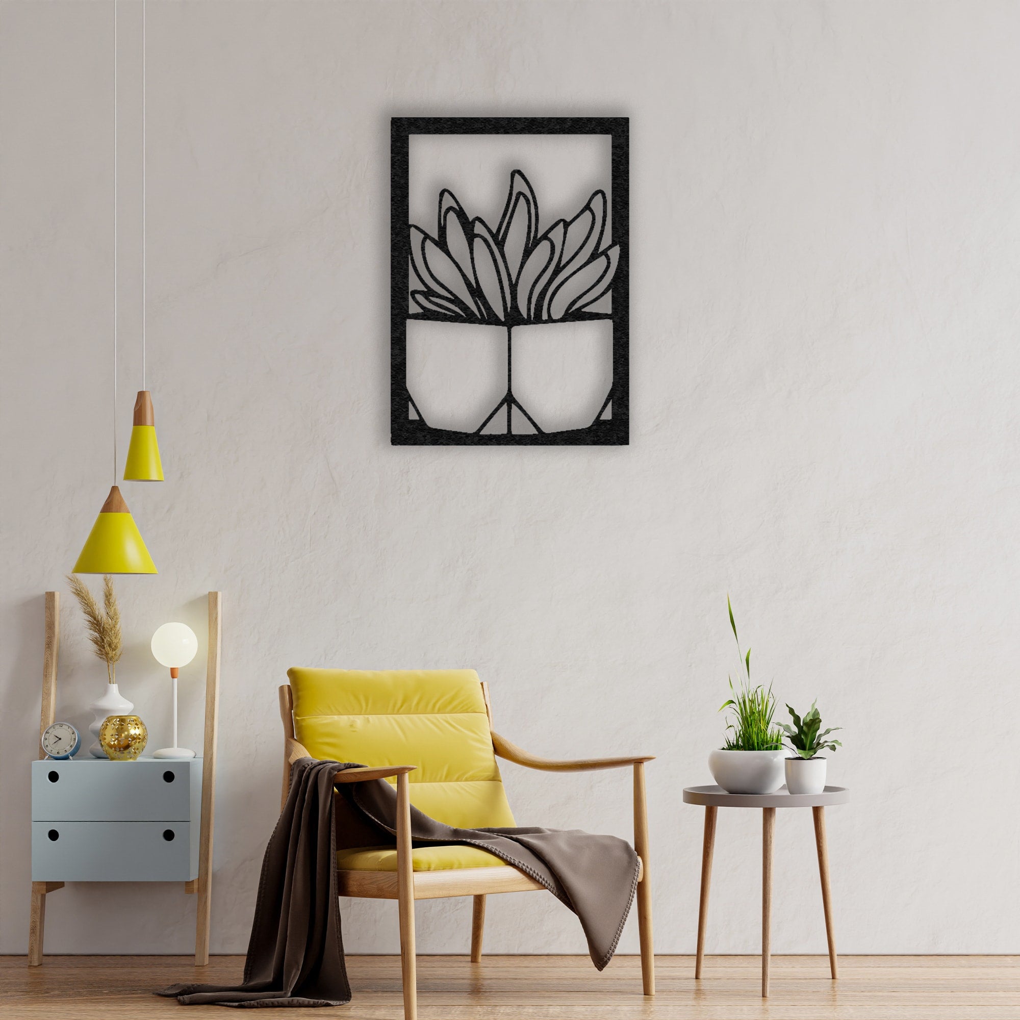 vase with succulent metal wall art Floral