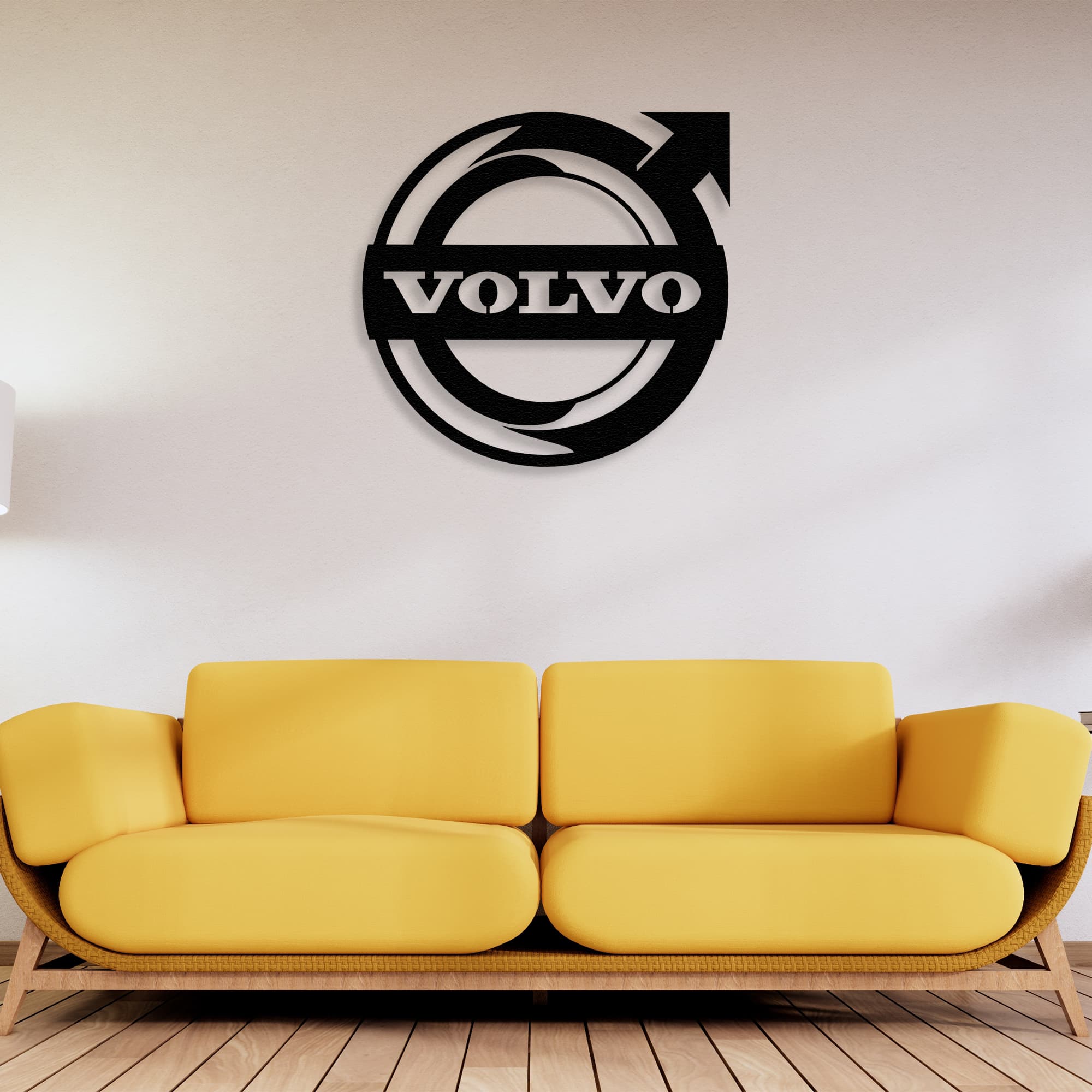 volvo metal wall art decor with yellow
