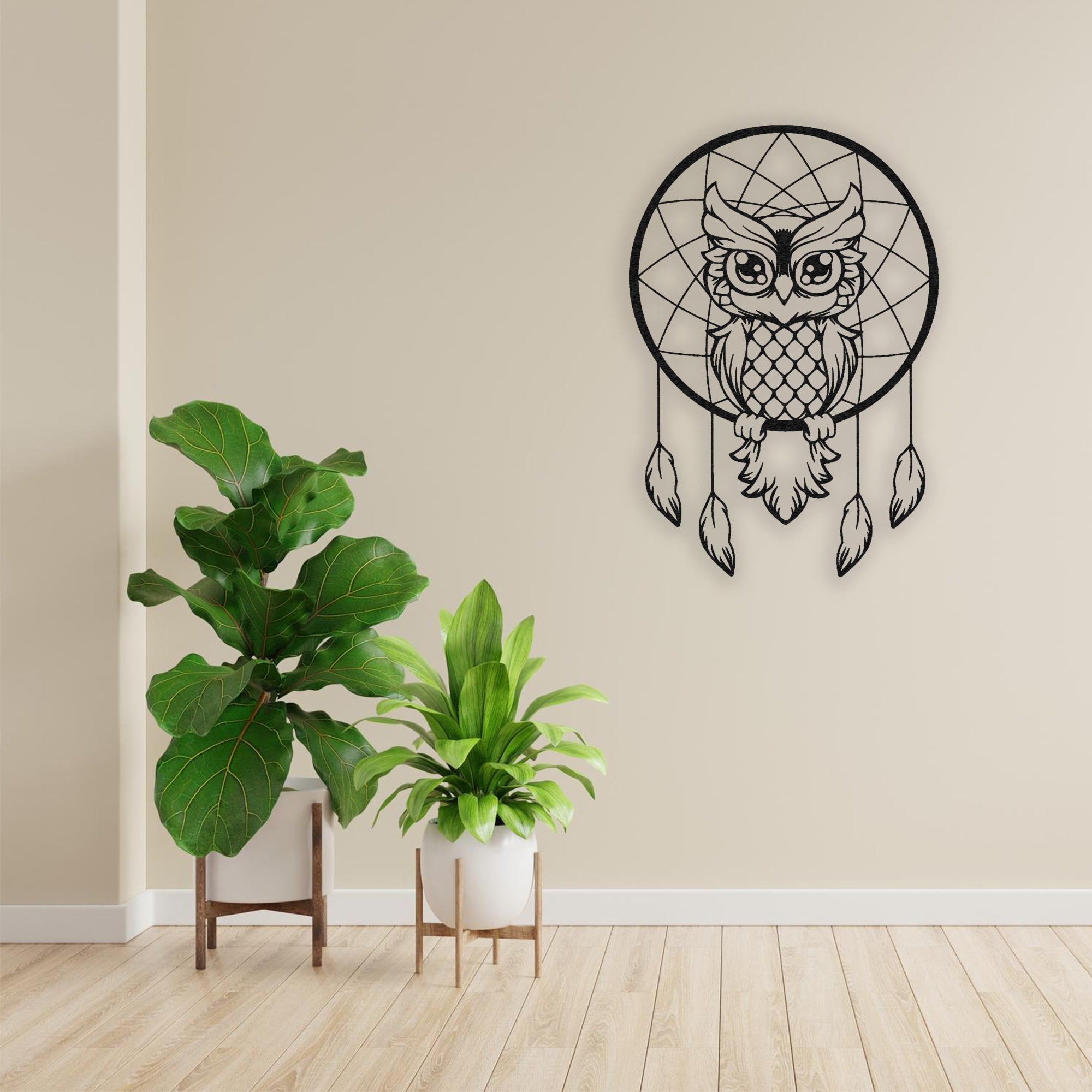 wise owl line art with flower