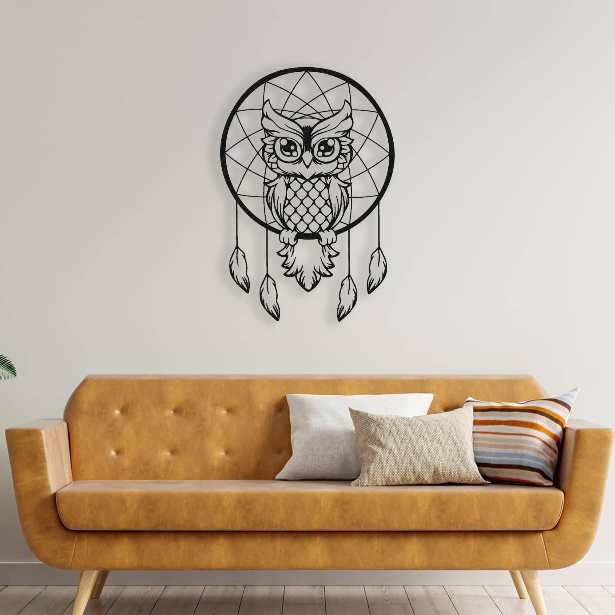 wise owl line art with sofa